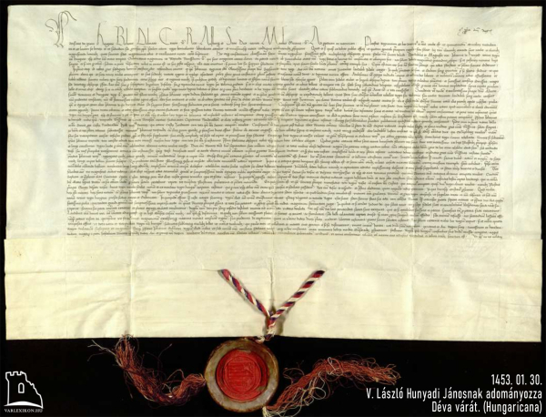 1453.01.30. V. László adománya Hunyadi Jánosnak
